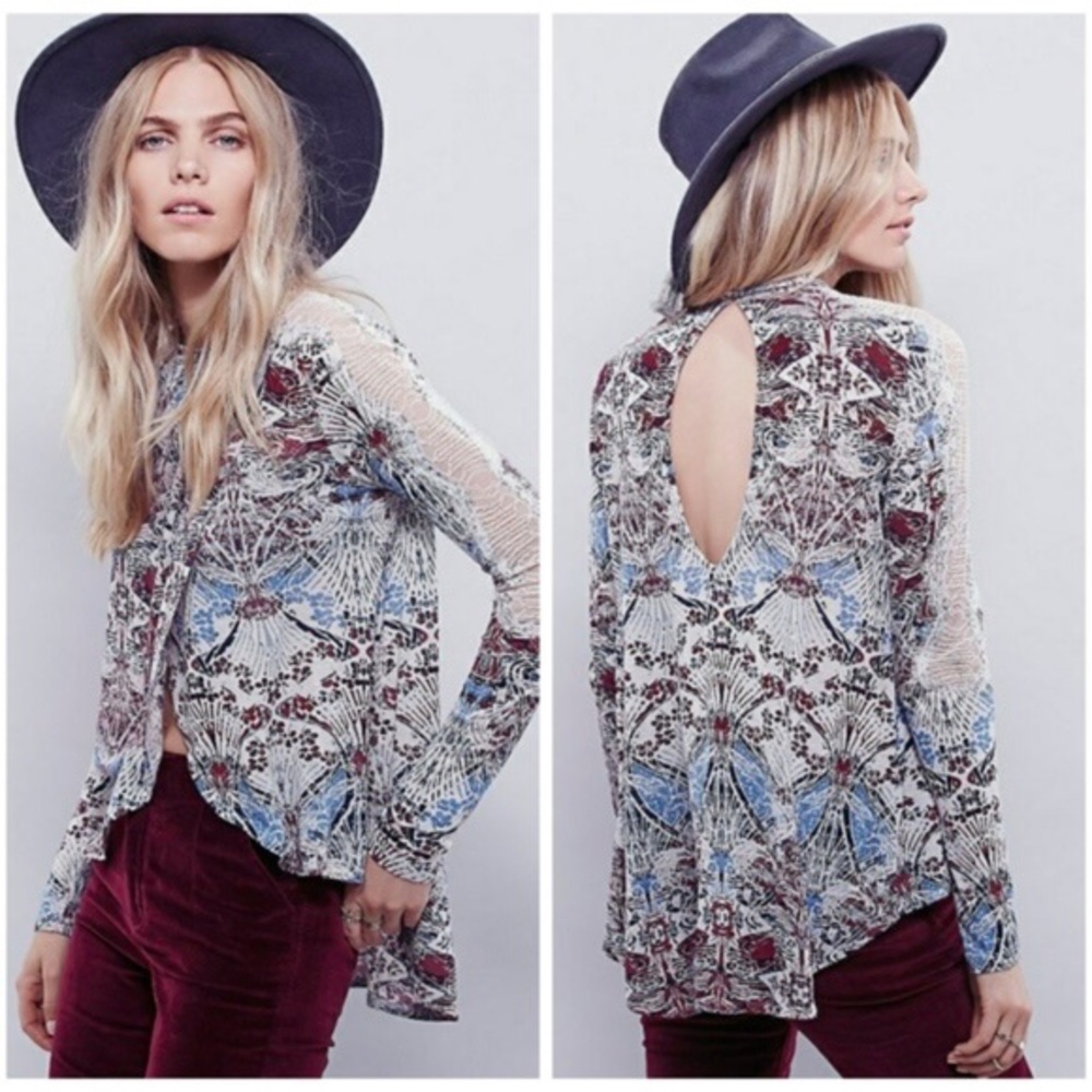 Free People colorful mock neck blouse